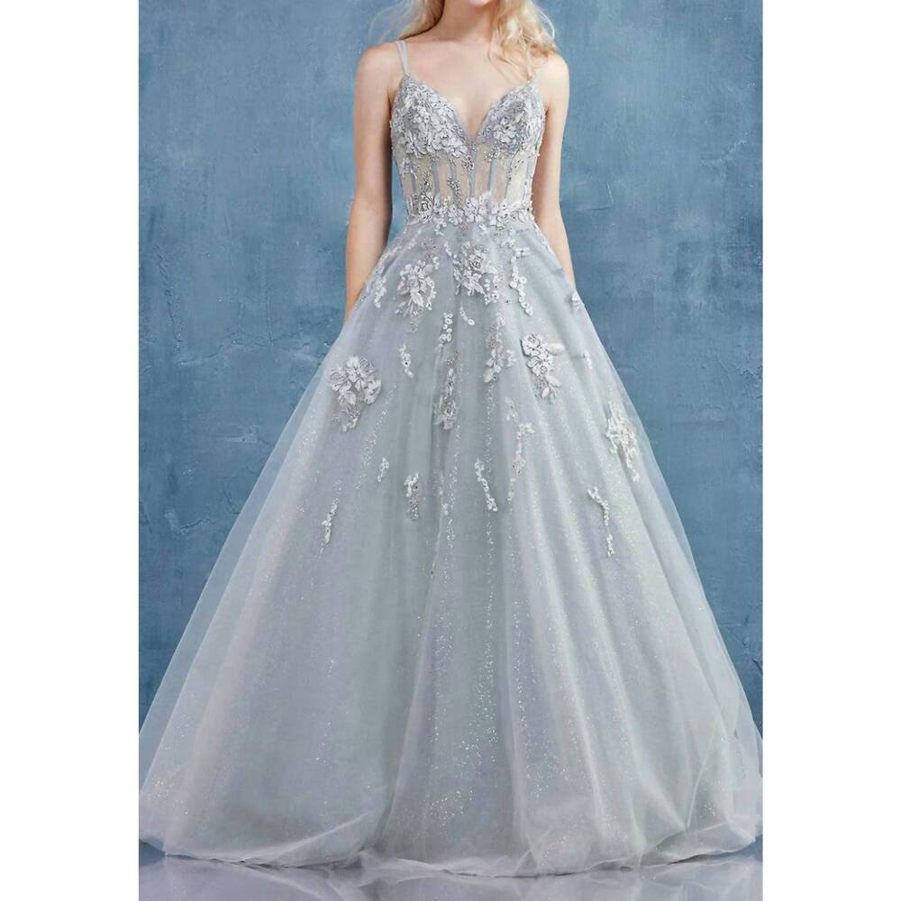 NEW ANDREA & LEO COUTURE floral embroidery ball gown in sage